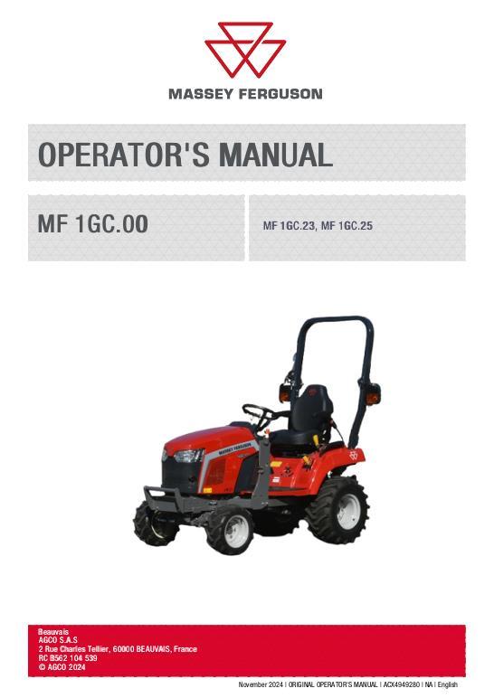 AGCO MF 1GC.23 MF 1GC.25 Compact Tractor Operator Manual ACX4949280 English
