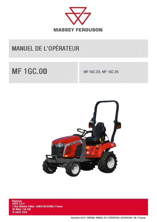 AGCO MF 1GC.23 MF 1GC.25 Compact Tractor Operator Manual ACX4949290 French
