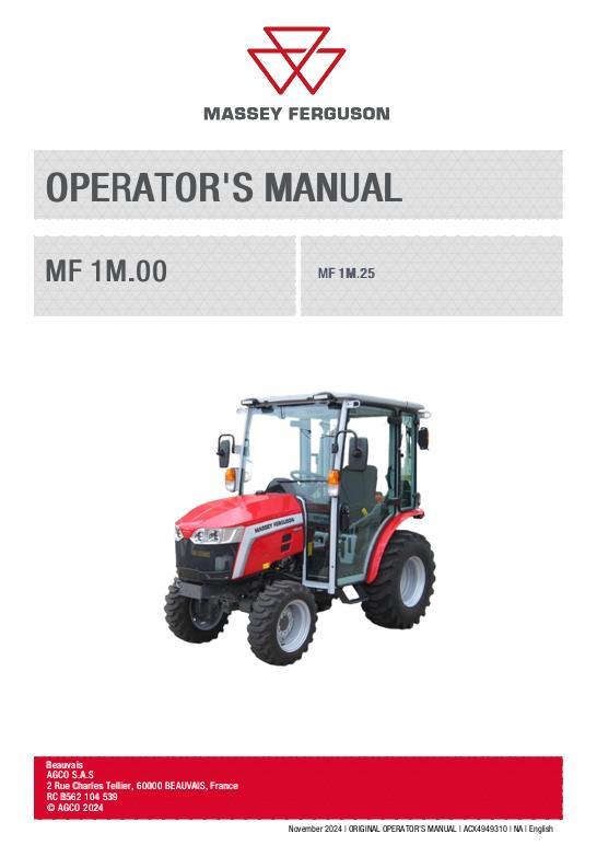 AGCO MF 1M.25 Compact Tractor Operator Manual ACX4949310 English