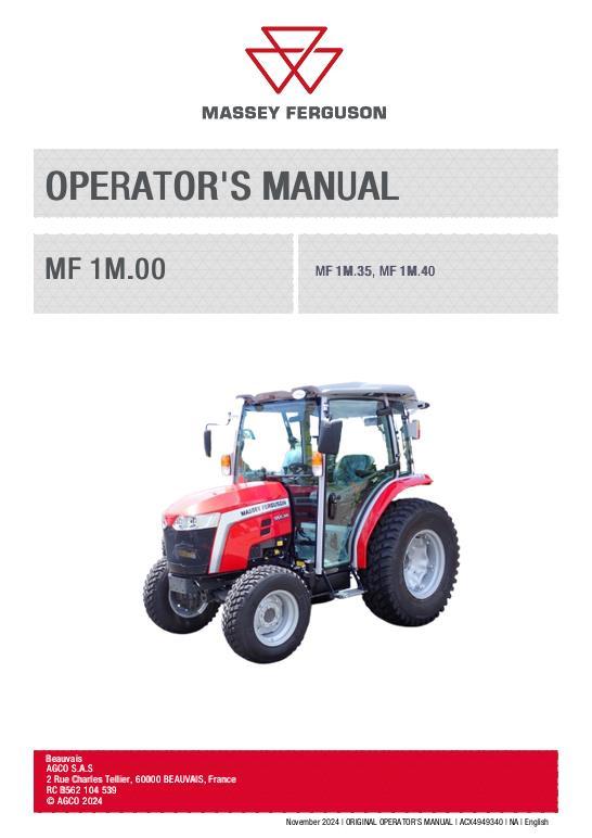 AGCO MF 1M.35 MF 1M.40 Compact Tractors Operator Manual ACX4949340 English