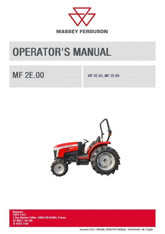 AGCO MF 2E.50 MF 2E.60 Compact Tractor Operator Manual ACX4949460 English