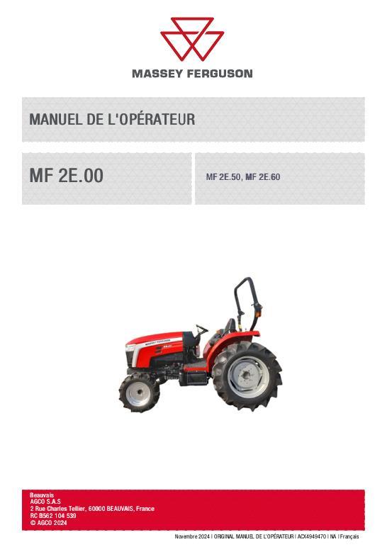 AGCO MF 2E.50 MF 2E.60 Compact Tractor Operator Manual ACX4949470 French