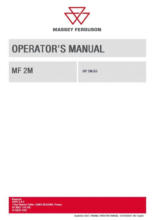 AGCO MF 2M Series Compact Tractor Operator Manual ACT0093640 English