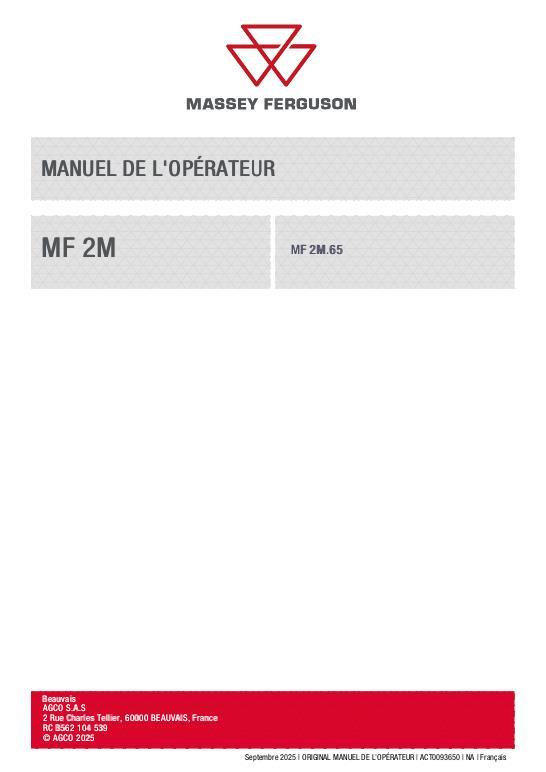 AGCO MF 2M Series Compact Tractor Operator Manual ACT0093650 French