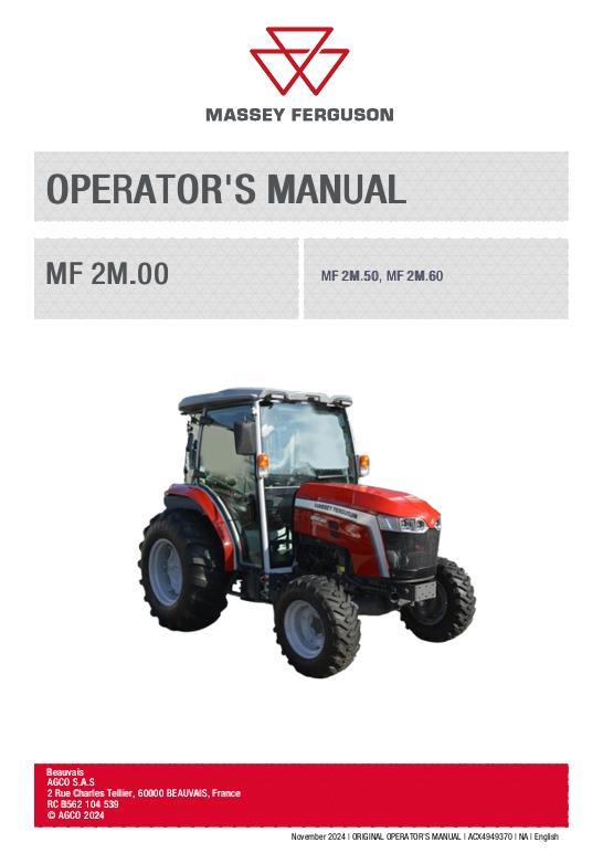AGCO MF 2M.50 MF2M.60 Compact Tractor Operator Manual ACX4949370 English