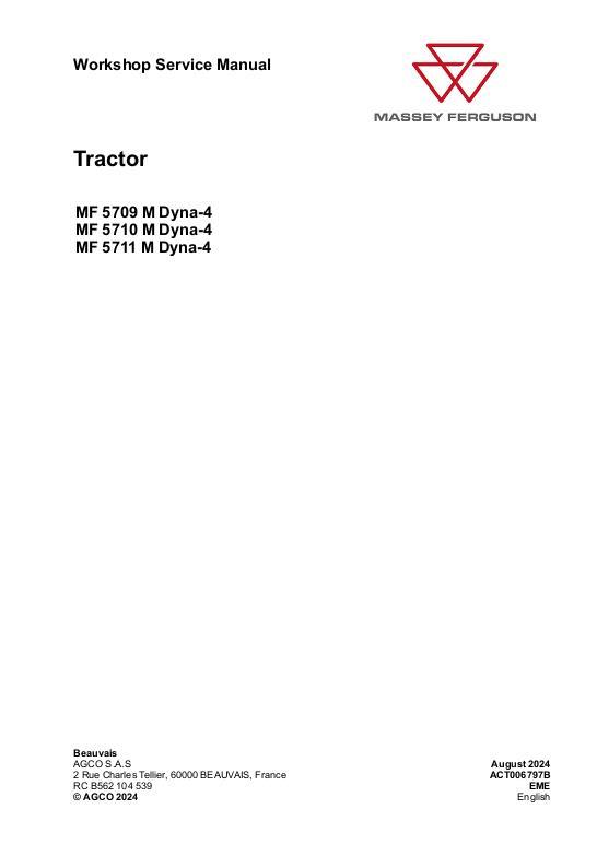 AGCO MF 5700 M DYNA-4 SERVICE MANUAL Service Manual ACT006797B English