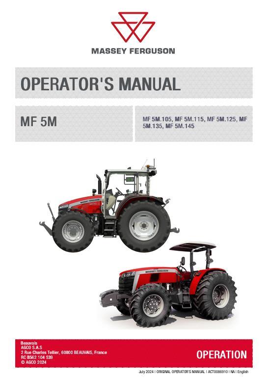 AGCO MF 5M Series Tractor Operator Manual Operator Manual ACT0086910 English