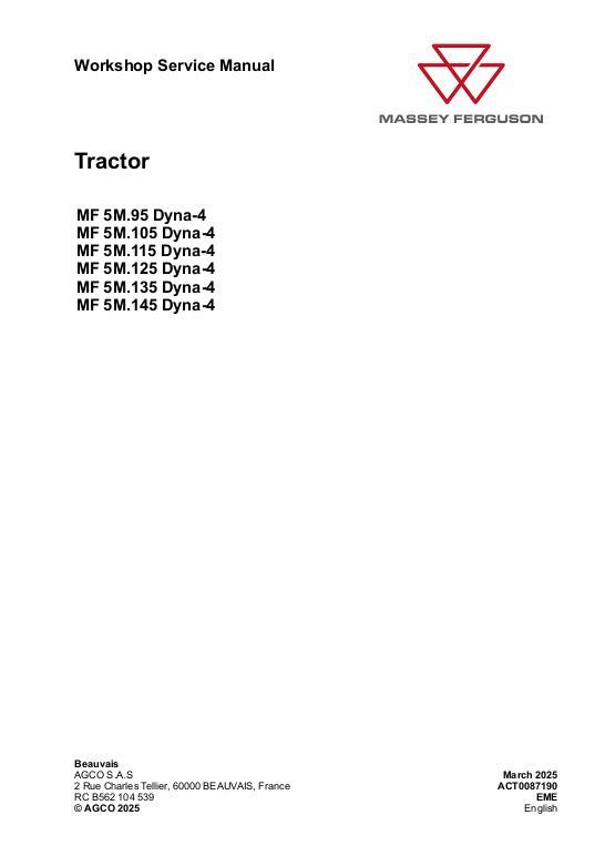 AGCO MF 5M.00 Series DYNA-4 Tractor Service Manual ACT0087190 English