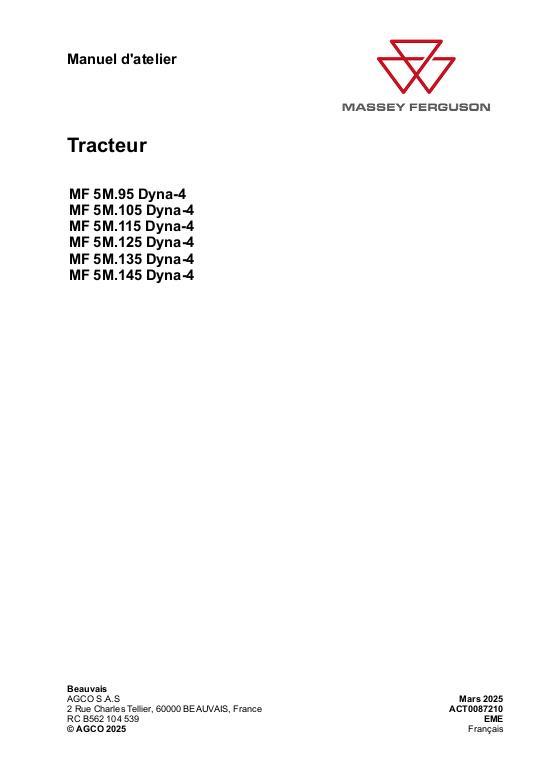 AGCO MF 5M.00 Series DYNA-4 Tractor Service Manual ACT0087210 French