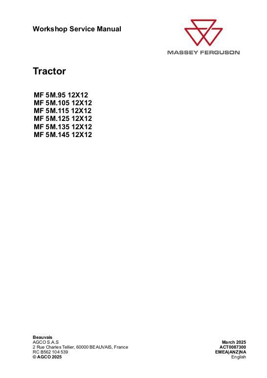 AGCO MF 5M.00 Series Tractor Service Manual ACT0087300 English