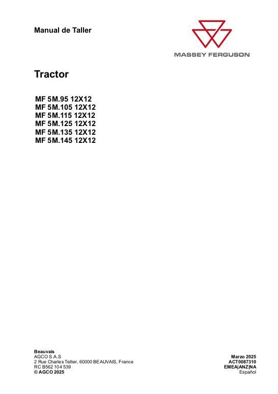 AGCO MF 5M.00 Series Tractor Service Manual ACT0087310 Spanish