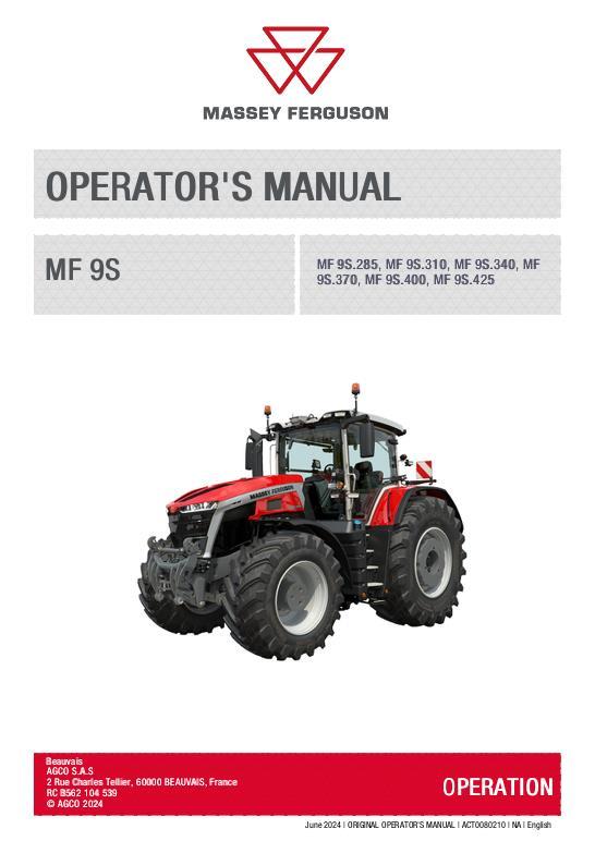 AGCO MF 9S Series DYNA-VT Tractor Operator Manual ACT0080210 English