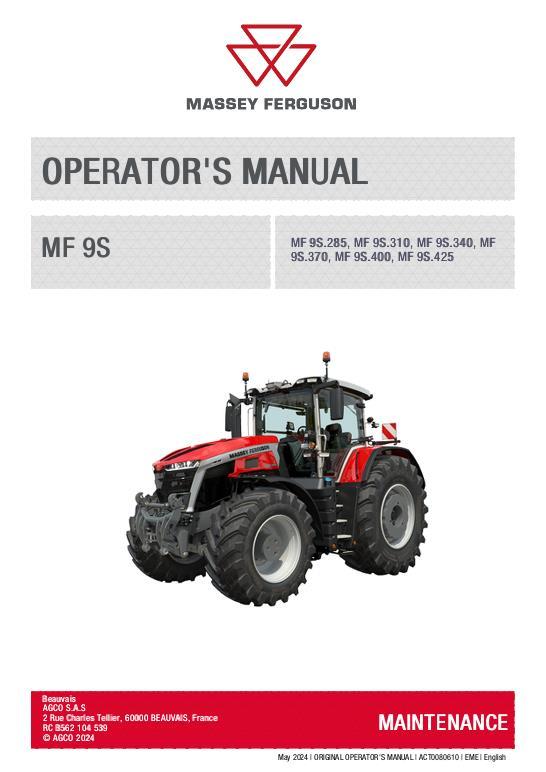 AGCO MF 9S Series Tractor Operator Manual Operator Manual ACT0080610 English