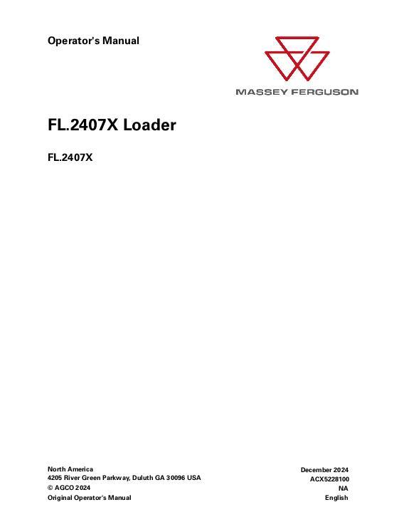 AGCO MF FL.2407X7 SERIES LOADER Operator Manual ACX5228100 English