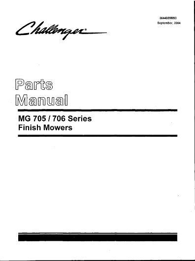 AGCO MG705 MG706 Finish Mower Parts Book 3644089M93 English