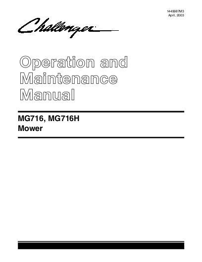 AGCO MG716 MG716H Mid Mount Mower Operator Manual 1449987M3 English