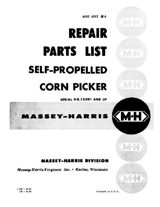 AGCO MH Self Propelled Picker Parts Book 690093M4 English