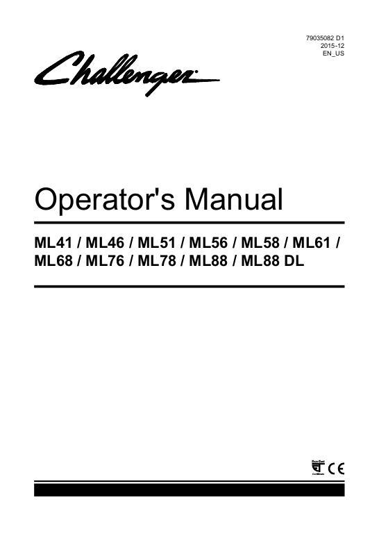 AGCO ML41 ML46 ML61 ML68 ML78 ML88 Loader Operator Manual 79035082D1 English