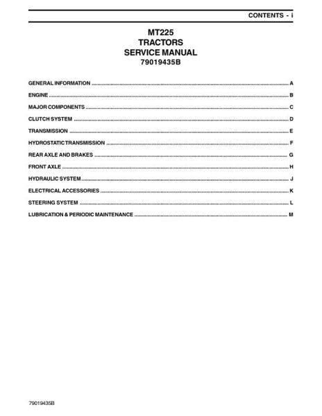 AGCO MT225 Compact Tractor (hydro transmission) (packet) Service Manual 79019435B English