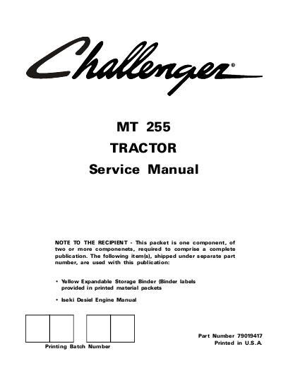 AGCO MT255 Compact Tractor (packet) Service Manual 79019417 English