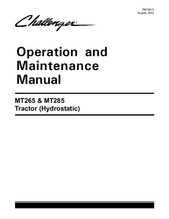AGCO MT265 MT285 Compact Tractor (hydro transmission) Operator Manual 79019513 English