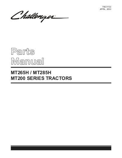 AGCO MT265 MT285 Compact Tractor (hydro transmission, eff sn 'L') Parts Book 79021722 English
