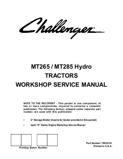 AGCO MT265 MT285 Compact Tractor (hydro transmission) (packet) Service Manual 79023161 English