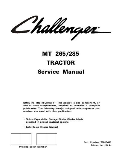 AGCO MT265 MT285 Compact Tractor (standard transmission) (packet) Service Manual 79019419 English