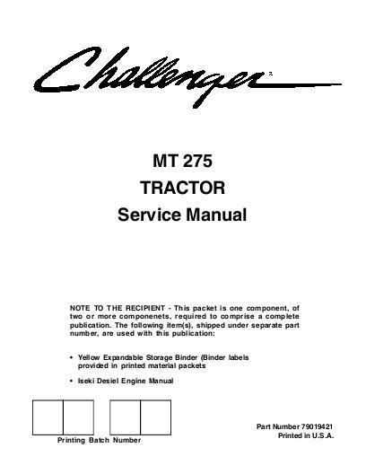 AGCO MT275 Compact Tractor (packet) Service Manual 79019421 English
