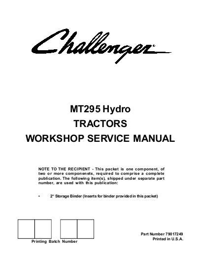 AGCO MT295 Compact Tractor (hydro transmission) (packet) Service Manual 79017249 English