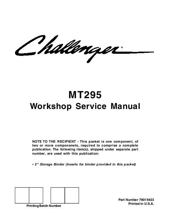 AGCO MT295 Compact Tractor (shuttle transmission) (packet) Service Manual 79019423 English