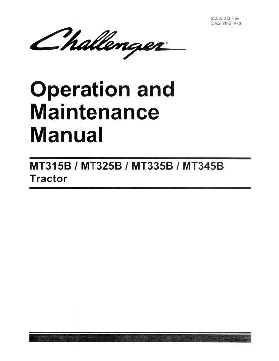 AGCO MT315B MT325B MT335B MT345B Tractor Operator Manual VA208250 English
