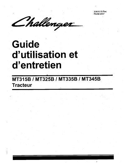 AGCO MT315B MT325B MT335B MT345B Tractor Operator Manual VA208252 French