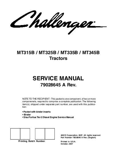 AGCO MT315B MT325B MT335B MT345B Tractor (packet) Service Manual 79028645A English