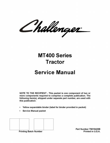 AGCO MT425 MT425 MT445 MT455 MT465 Tractor (packet) Service Manual 79019425B English