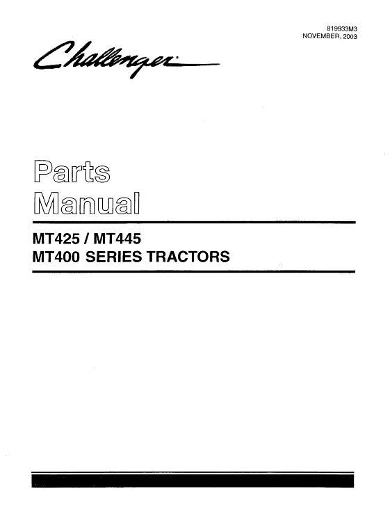 AGCO MT425 MT445 Tractor Parts Book 819933M3 English