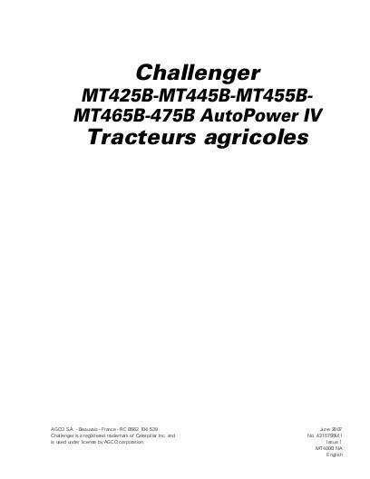 AGCO MT425B MT445B MT455B MT465B MT475B (AutoPower IV, tier 3) Operator Manual 4315795M1 English