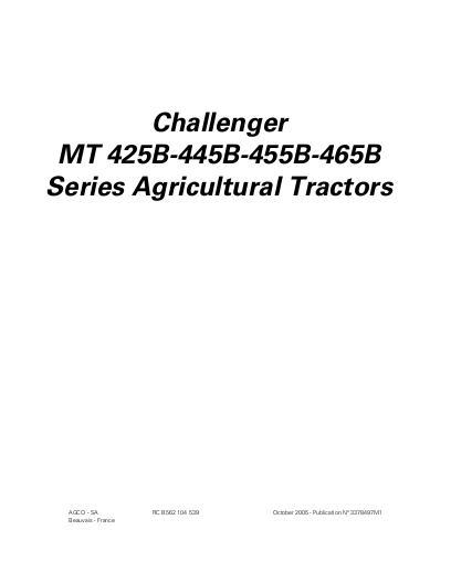 AGCO MT425B MT445B MT455B MT465B Tractor (speedshift, tier 2) Operator Manual 3378497M1 English