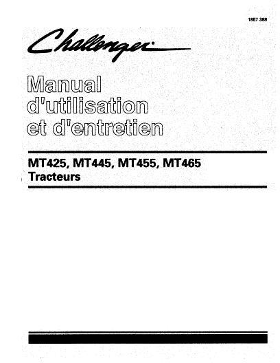 AGCO MT445 MT455 MT465 Tractor (with cab) Operator Manual 1857388M1 French