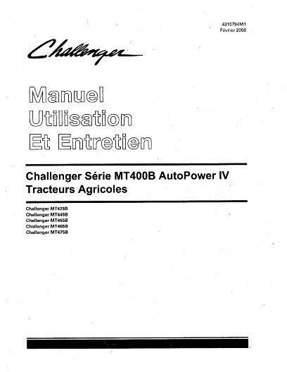 AGCO MT445B MT455B MT465B MT475B Tractor (tier 3) Operator Manual 4315794M1 French