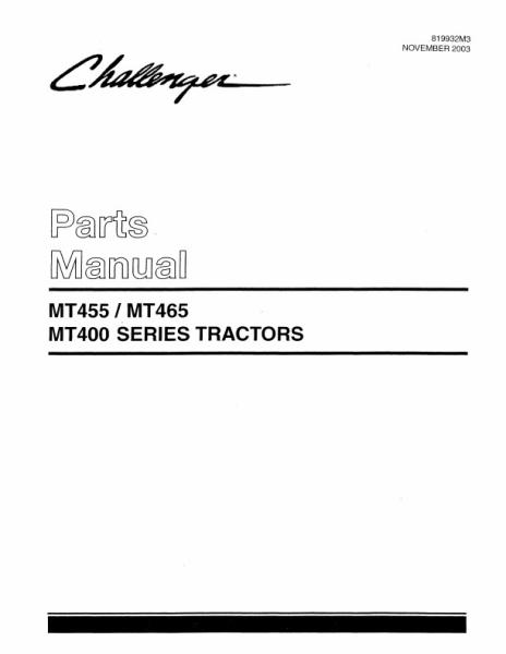 AGCO MT455 MT465 Tractor Parts Book 819932M3 English