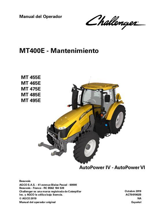 AGCO MT455E to MT495E Tractor (AutoPower IV, VI, maintenance) Operator Manual ACT001902B Spanish