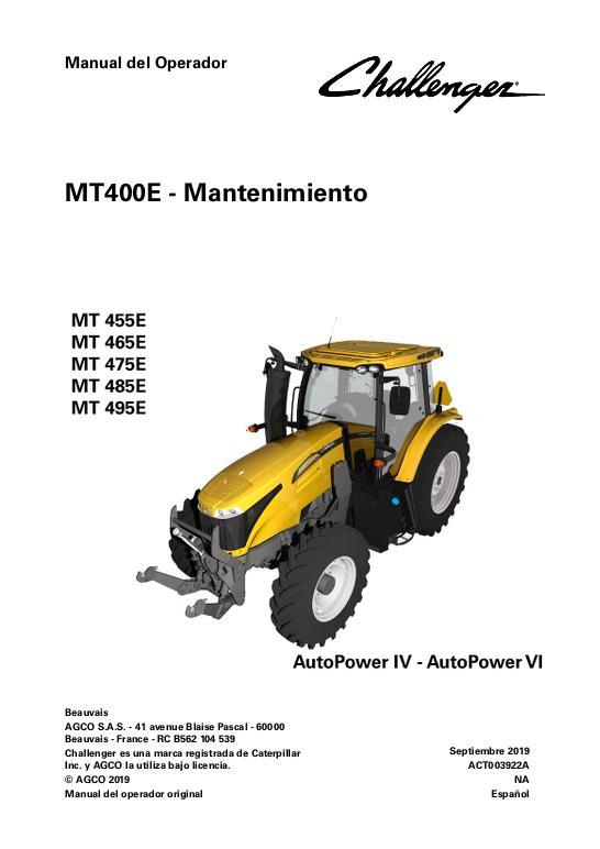 AGCO MT455E to MT495E Tractor (AutoPower IV, VI, maintenance) Operator Manual ACT003922A Spanish