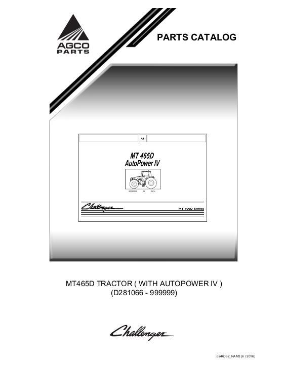 AGCO MT465D Tractor (AutoPower IV) Parts Book 6246062M3 English
