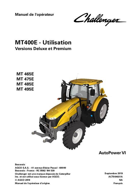 AGCO MT465E to MT495E Tractor (AutoPower VI, deluxe premium operation) Operator Manual ACT004031A French