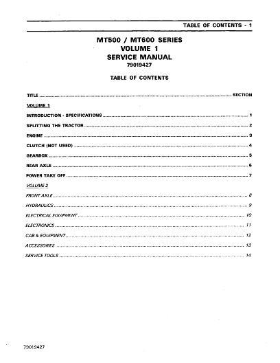 AGCO MT500 MT600 Series Tractor Vol 1 of 2 (packet) Service Manual 79019427 English