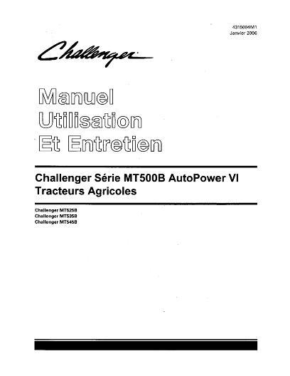 AGCO MT500B MT525B MT535B MT545B Tractor (AutoPower 4, tier 2) Operator Manual 4315004M1 French