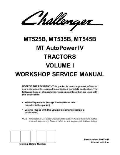 AGCO MT500B Series Tractor (AutoPower IV, tier 2) Vol 1 of 2 (packet) Service Manual 79023018 English