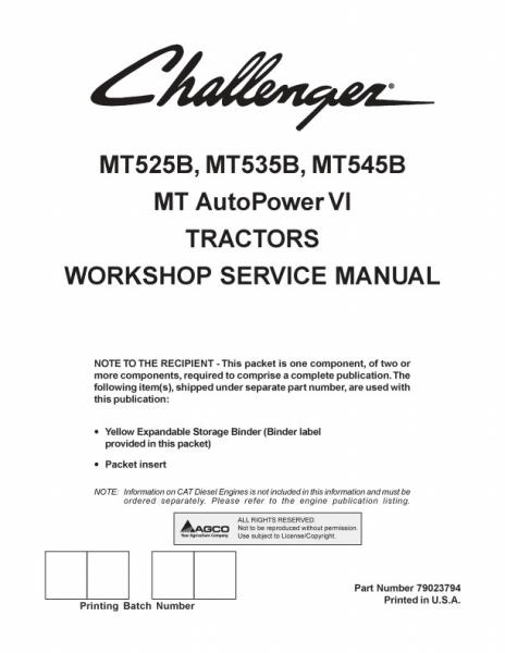 AGCO MT500B Series Tractor (AutoPower VI, tier 2) (packet) Service Manual 79023794A English