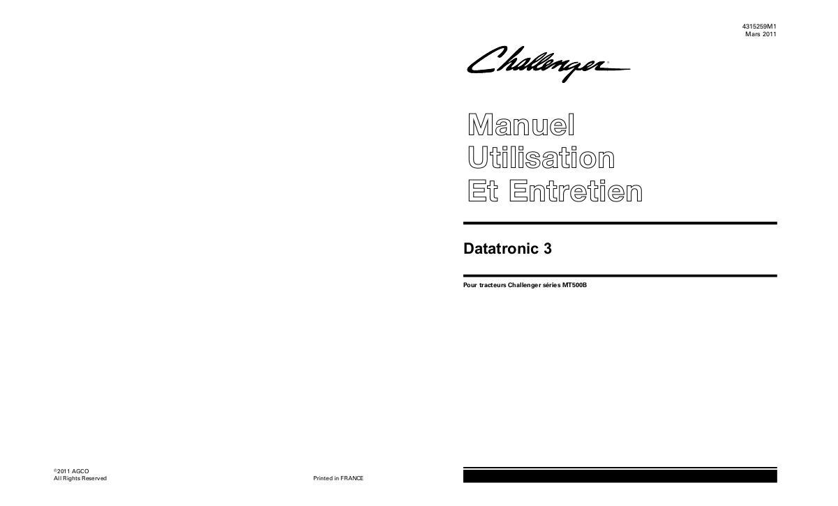 AGCO MT500B Series Tractor Datatronic 3 (TechStar CVT) Operator Manual 4315259M1 French